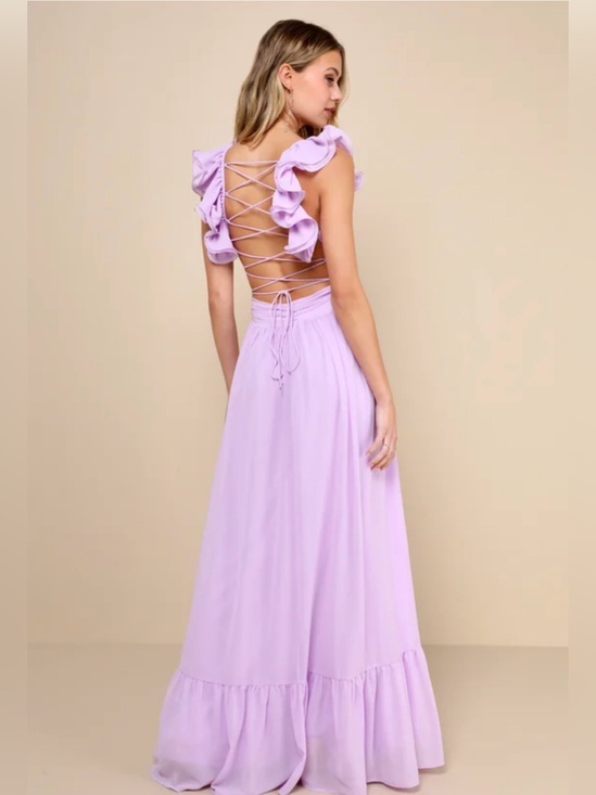 Lulus Dresses & Skirts - Lace-Up Back Lavender Maxi Dress with Ruffle Straps